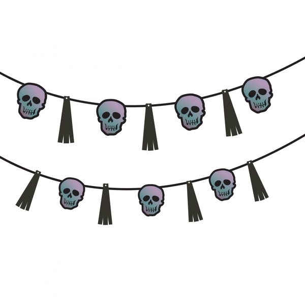 Гирлянда бумажная фигурная Yes! Fun Halloween Череп с кистью голографический, 3 м (801181) - Pampik