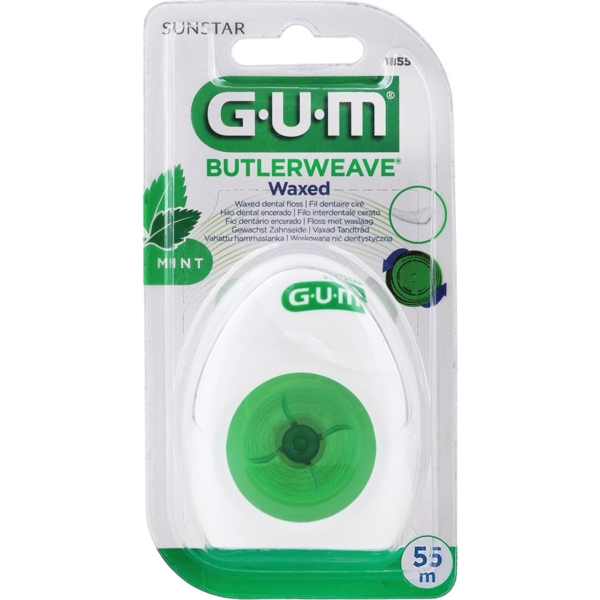 Зубна нитка GUM Butlerweave Mint Waxed м'ятна вощена, 55 м - Pampik