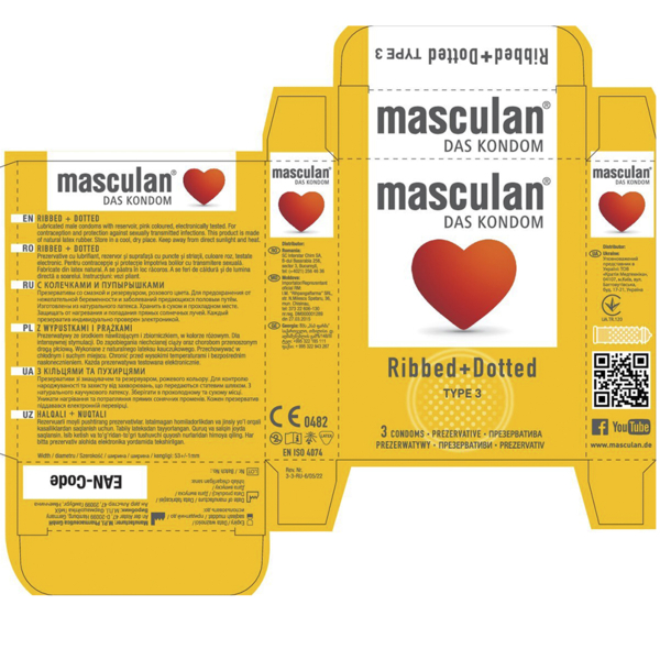 Презервативи Masculan Ribbed+Dotted, Тип 3, з кільцями та бульбашками, 3 шт. - Pampik - 2