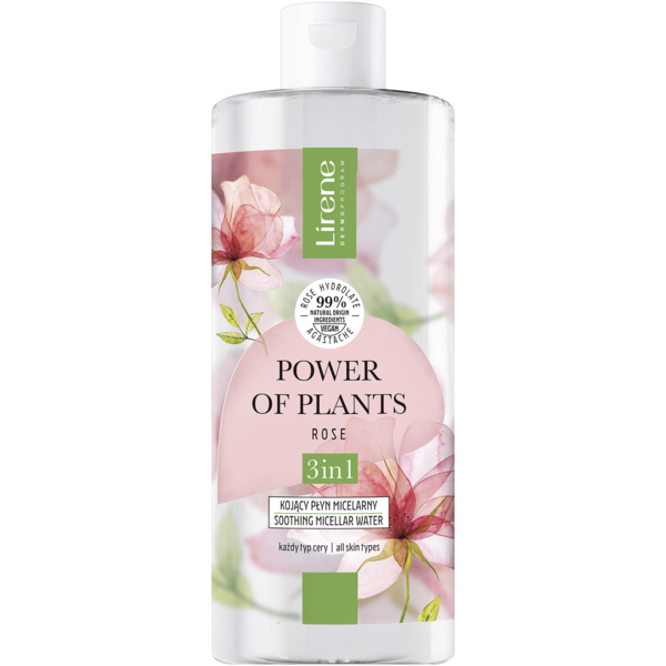 Успокаивающая мицеллярная вода Lirene Power of Plants Rose 3 in 1 400 мл - Pampik