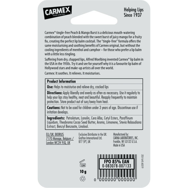 Бальзам для губ Carmex Tube Peach&Mango со вкусом персика и манго ,10 г - Pampik - 3
