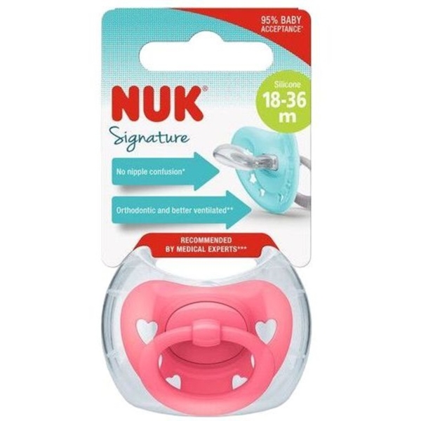 Пустушка силіконова Nuk ортодонтична Signature розмір 3 Рожеві сердечки - Pampik
