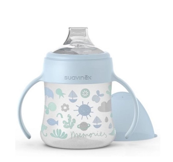 Чашка з силіконовим носиком Suavinex Memories Історії малюків, +4 міс., 150 мл, блакитна (300825/1) - Pampik