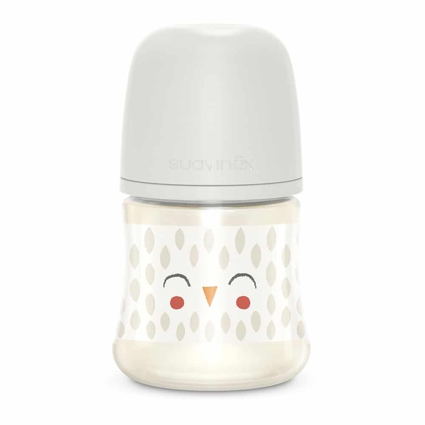 Пляшечка для годування Suavinex Bonhomia, фізіологічна соска, повільний потік, 150 мл, біла (307833) - Pampik