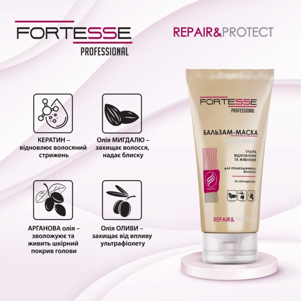 Відновлююча бальзам-маска Fortesse Professional Repair & Protect для сухого та пошкодженого волосся, що потребує живлення, 200 мл - Pampik - 3