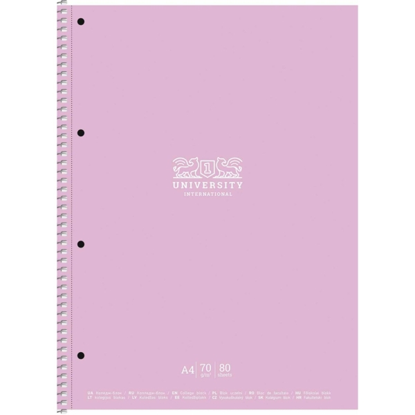 Колледж-блок Student, А4, в клеточку, спираль, 80 л., University international, розовый (A4-CC-080-6508K) - Pampik