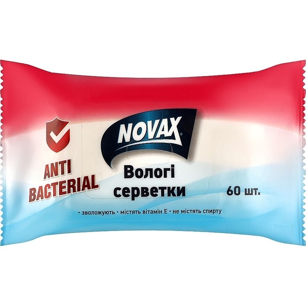 Вологі серветки Novax Антибактеріальні 60 шт. - Pampik
