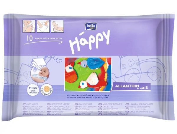 Вологі серветки Bella Baby Happy із вітаміном Е, 10 шт. - Pampik