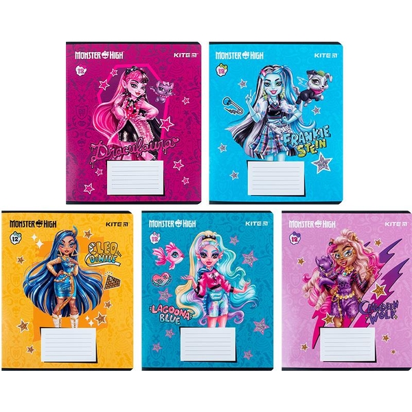 Набір зошитів Kite Monster High А5, в лінійку, 12 аркушів, 25 шт. (MH24-234) - Pampik
