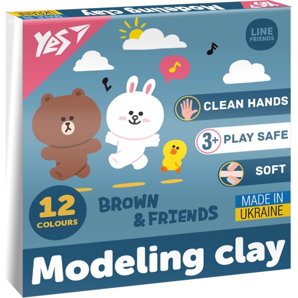 Пластилін Yes Line Friends 12 кольорів, 240 г (540670) - Pampik