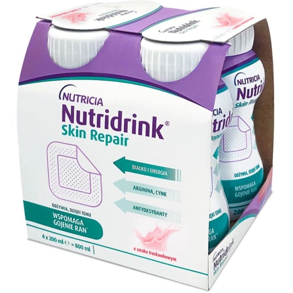 Ентеральне харчування Nutricia Nutridrink Skin Repair Strawberry flavour, 4 шт. по 200 мл - Pampik