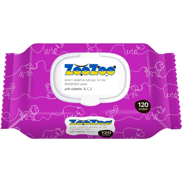 Серветки вологі для рук та тіла ZooZoo Вітаміни. 120 шт. - Pampik