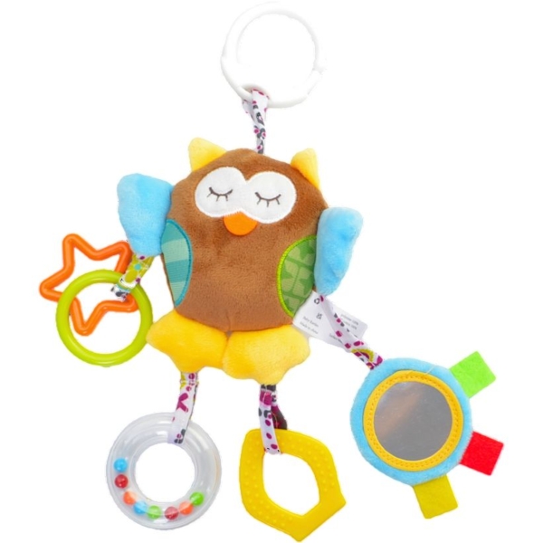 М’яка іграшка-брязкальце Lindo з прорізувачем Сова коричнева (F 1013) - Pampik