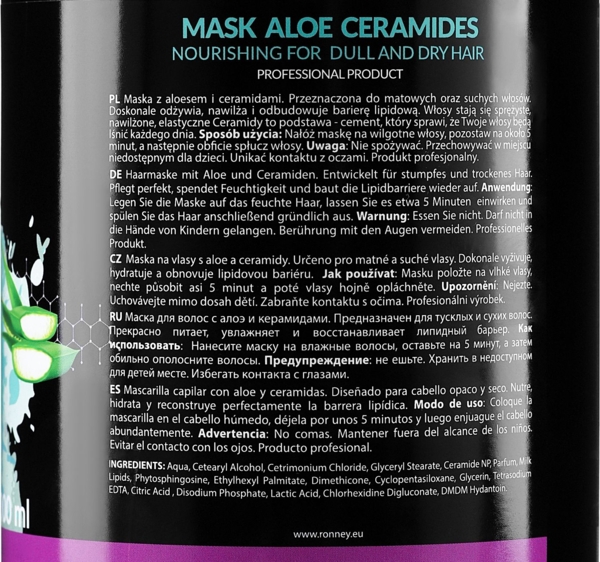 Маска для тусклых и сухих волос Ronney Professional Aloe Ceramides Mask Nourishing 1 л - Pampik - 2