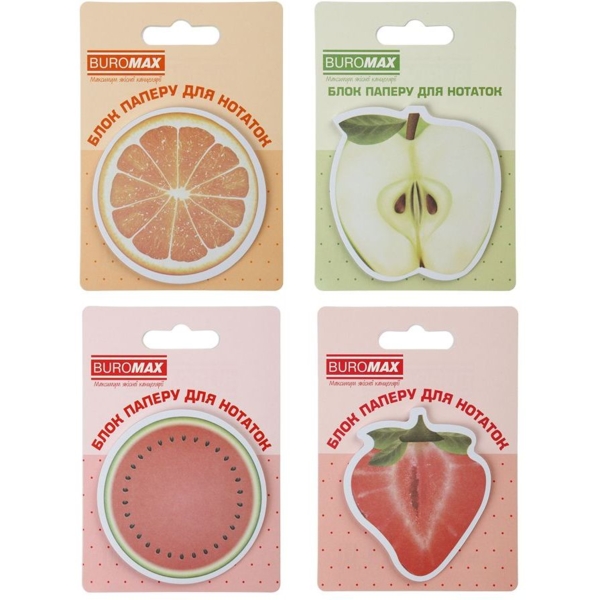 Блок бумаги для заметок Buromax Fruits с клейким слоем 70х70 мм 30 листов в ассортименте (BM.2381-75) - Pampik