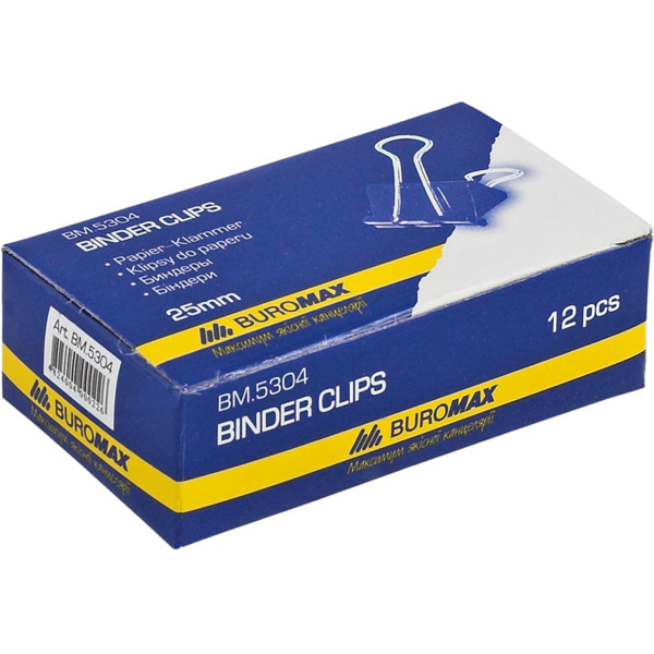 Біндер Buromax 25 мм 12 шт. чорний (BM.5304) - Pampik