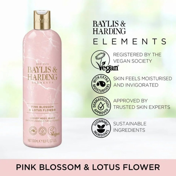 Гель для душа Baylis & Harding Elements Pink Blossom & Lotus Flower 500 мл - Pampik - 3