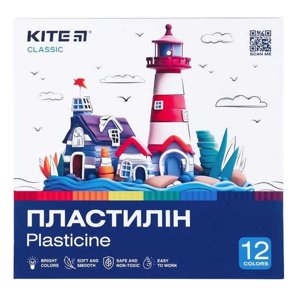 Пластилин восковой Kite Classic 12 цветов 240 г (K-1086) - Pampik