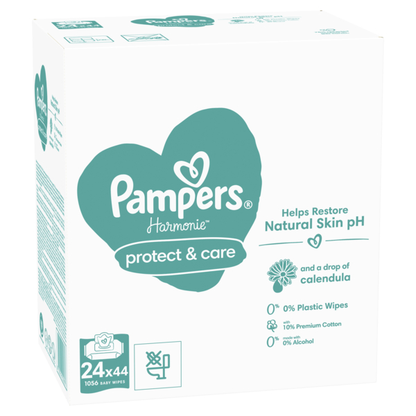 Дитячі вологі серветки Pampers Harmonie Calendula, 1056 шт. (24 уп. по 44 шт.) - Pampik - 3