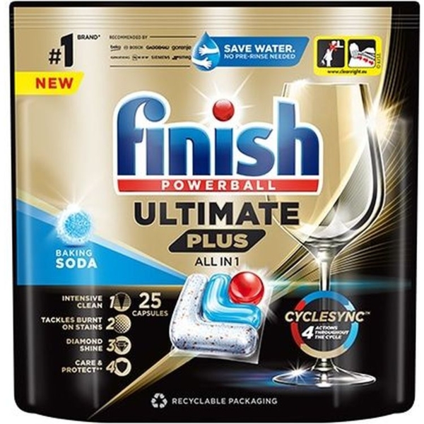 Капсули для посудомийних машин Finish Ultimate Plus All in 1 Baking Soda, 25 шт. - Pampik