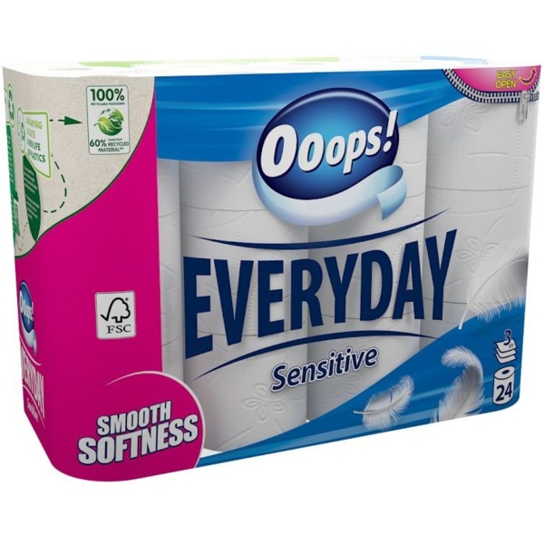 Туалетная бумага Ooops! EveryDay Sensetive, трехслойная, 24 рулона - Pampik