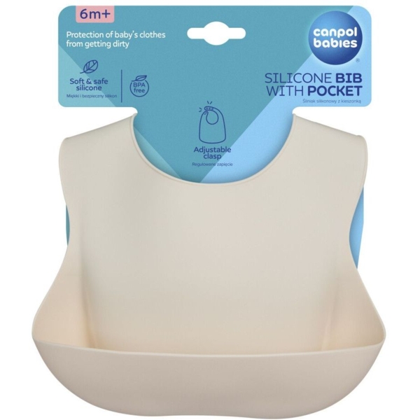 Слинявчик силіконовий Canpol Babies з кишенькою, кремовий (51/030_cre) - Pampik - 4
