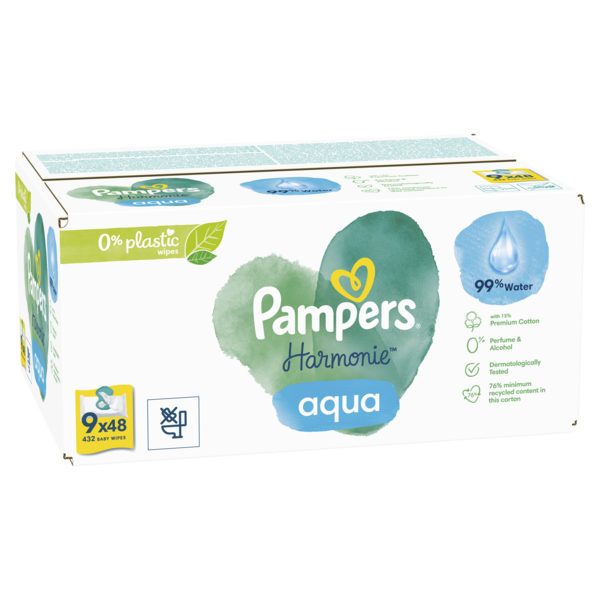 Дитячі вологі серветки Pampers Harmonie Aqua, 432 шт. (9 уп. по 48 шт.) - Pampik - 3