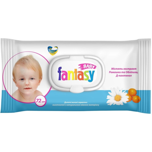Серветки вологі Fantasy для дітей з екстрактом ромашки, обліпихи та Д-пантенолом, 72 шт. - Pampik