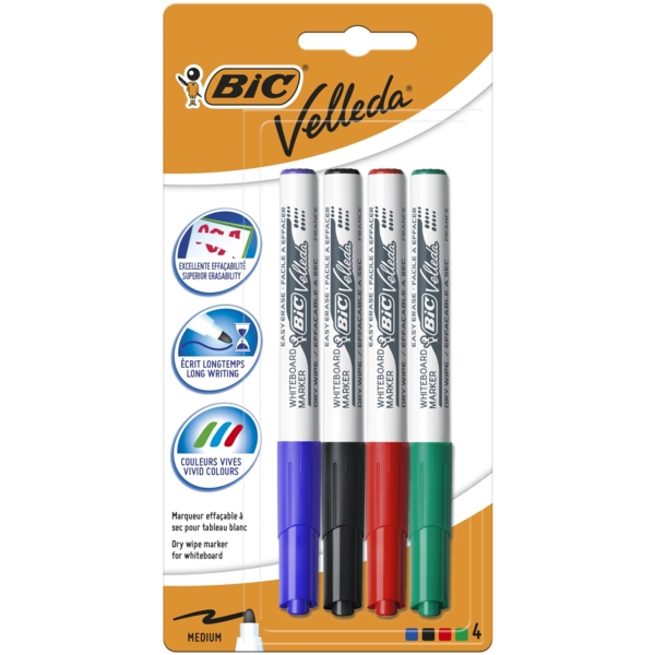 Набор маркеров для досок BIC Velleda 1.4 мм, 4 шт. (875593) - Pampik