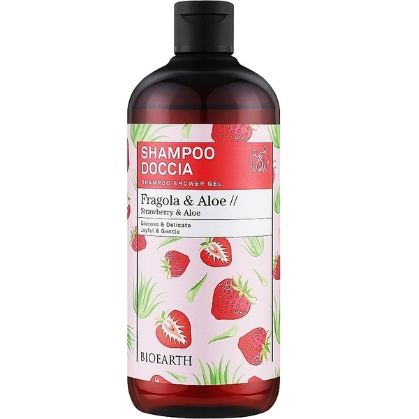 Шампунь-гель для душу Bioearth Family Strawberry & Aloe Shampoo Shower Gel, 500 мл - Pampik