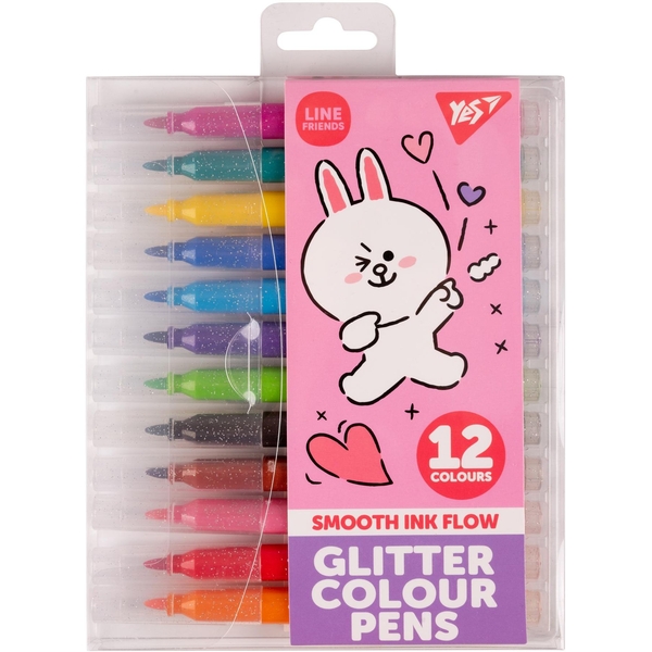 Фломастеры Yes Line Friends глиттер 12 шт. (650559) - Pampik