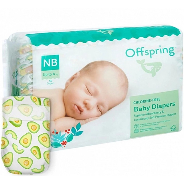 Підгузки Offspring Avocuddle NB (до 4 кг) 56 шт. (DP-OI-FAT-NB56P-AVO) - Pampik