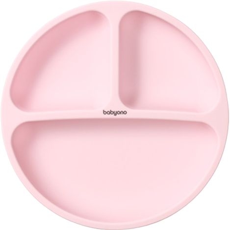 Тарілочка силіконова BabyOno з присоскою на три секції, рожевий (1482/02) - Pampik