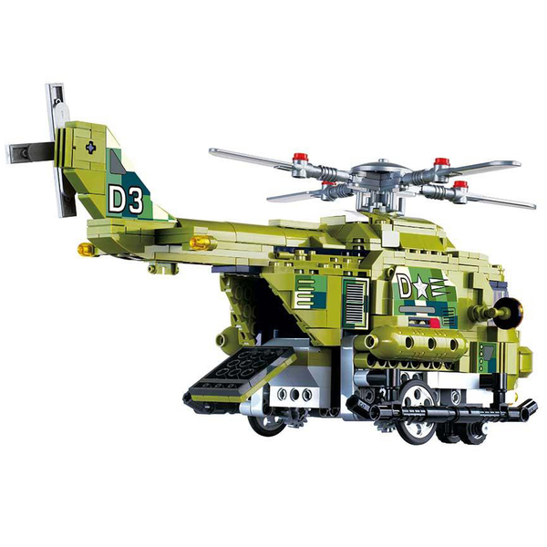 Машинка-конструктор делюкс на дистанційному керуванні Wise Block Військовий гелікоптер 676 деталей (EU389802) - Pampik - 3