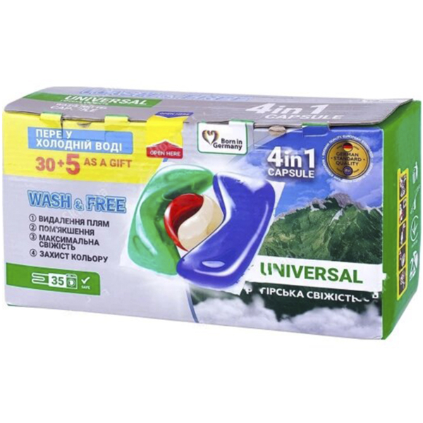 Капсулы для стирки Wash & Free Горная свежесть, 30+5 шт. - Pampik