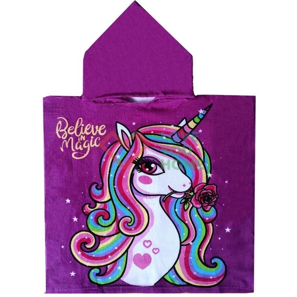 Дитячий банний рушник HomeBrand з капюшоном Єдиноріг з трояндою (4594) - Pampik