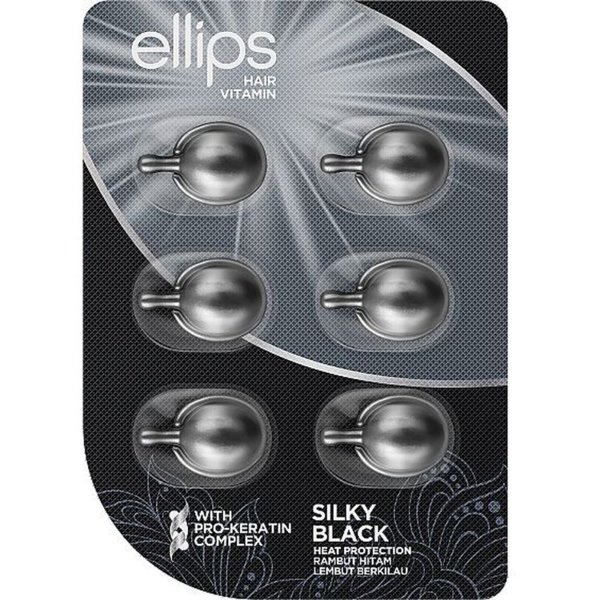 Вітаміни для волосся Ellips Hair Vitamin Silky Black With Pro-Keratin Complex Шовкова ніч 6 мл (6 шт. х 1 мл) - Pampik