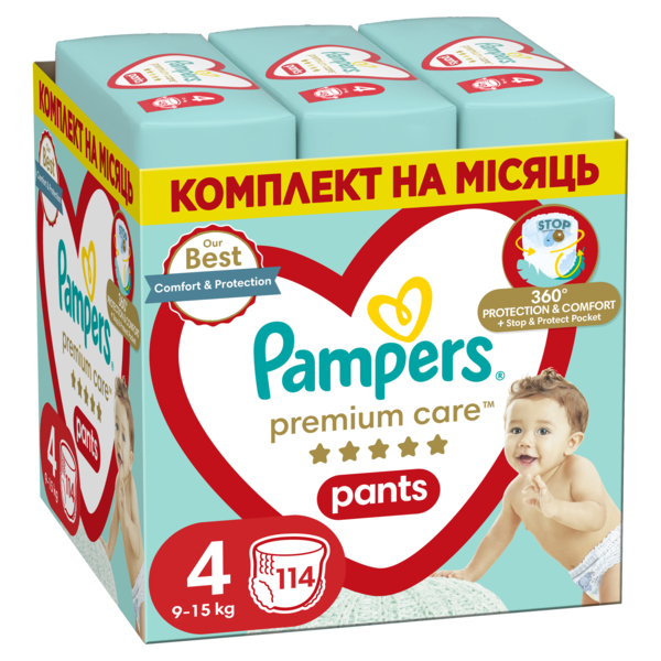 Підгузки-трусики Pampers Premium Care Pants 4 (9-15 кг), 114 шт. - Pampik