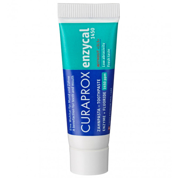 Зубна паста Curaprox Enzycal, ферментна, з підвищеним вмістом фтору, 10 мл - Pampik