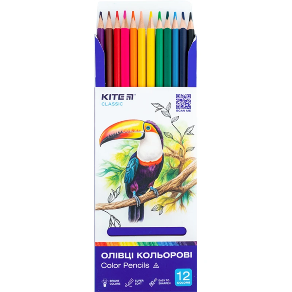 Карандаши цветные Kite Classic трехгранные 12 шт. (K-053) - Pampik - 2