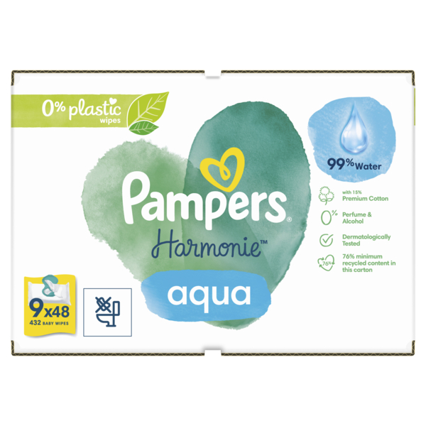 Дитячі вологі серветки Pampers Harmonie Aqua, 432 шт. (9 уп. по 48 шт.) - Pampik - 2