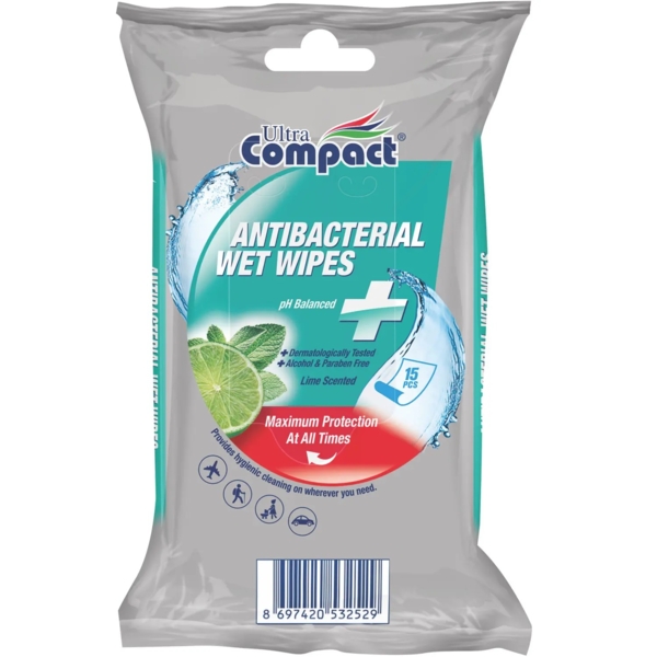 Влажные салфетки Ultra Compact Антибактериальные, 15 шт. - Pampik