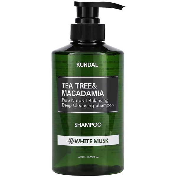 Шампунь для волос Kundal Tea Tree & Macadamia Deep Cleansing Shampoo White Musk против перхоти с ароматом белого мускуса натуральный, 500 мл - Pampik