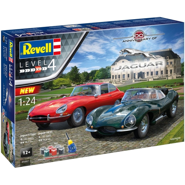 Сборная модель Revell к 100-й годовщине автомобилей Jaguar, уровень 4, масштаб 1:24, 287 деталей (RVL-05667) - Pampik