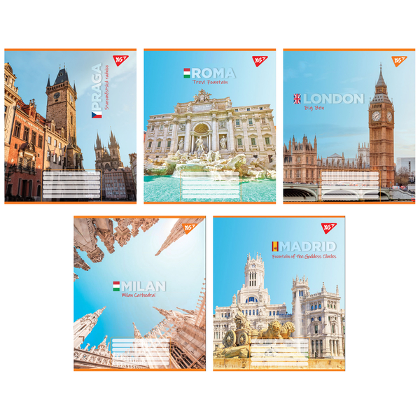 Набір зошитів Yes Greatest cityes А5 в клітинку 48 аркушів 10 шт. (767109) - Pampik