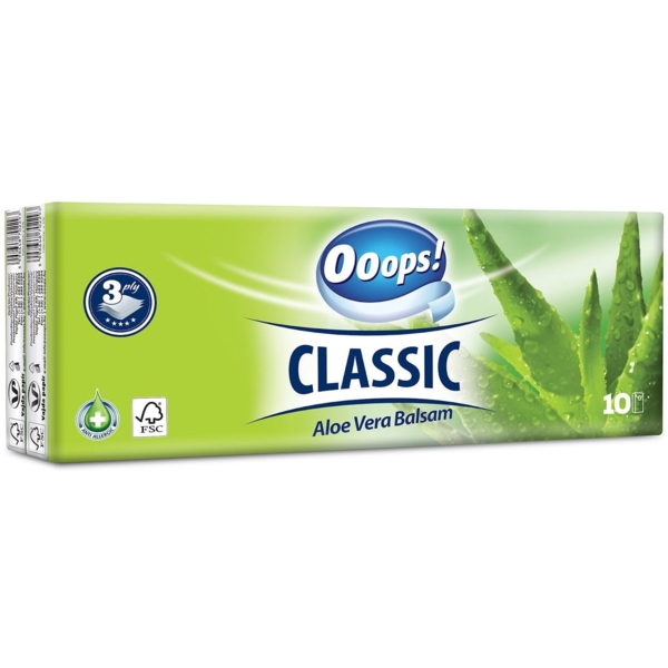 Серветки Ooops! Classic Aloe Vera тришарові, 100 шт. (10 x 10 шт.) - Pampik