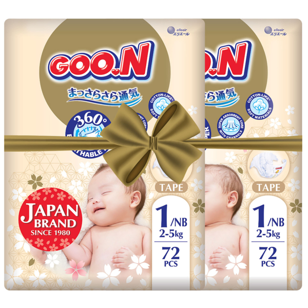 Підгузки на липучках Goo.N Premium Soft розмір 1/NB (до 5 кг), 144 шт. - Pampik