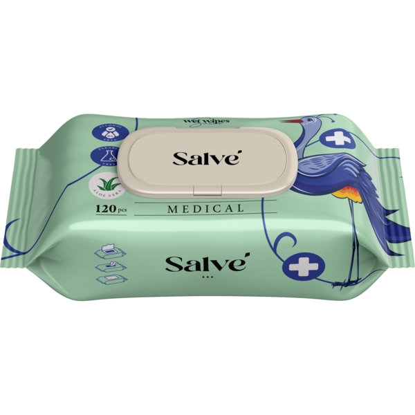 Салфетки влажные медицинские Salve, 120 шт. - Pampik