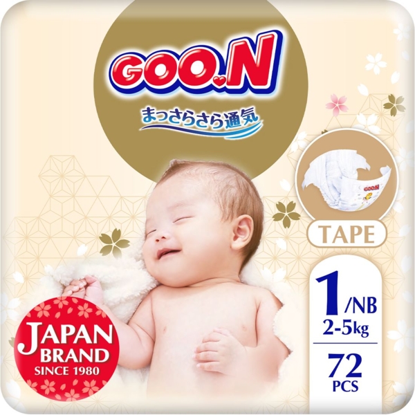 Підгузки на липучках Goo.N Premium Soft 1/NB (0-5 кг), 72 шт. - Pampik