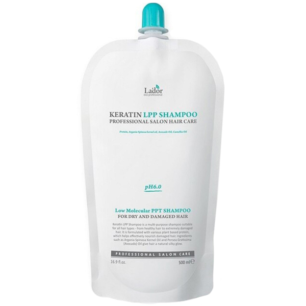 Кератиновый безсульфатный шампунь La'dor Keratin Lpp Shampoo Refill запасной блок 500 мл - Pampik